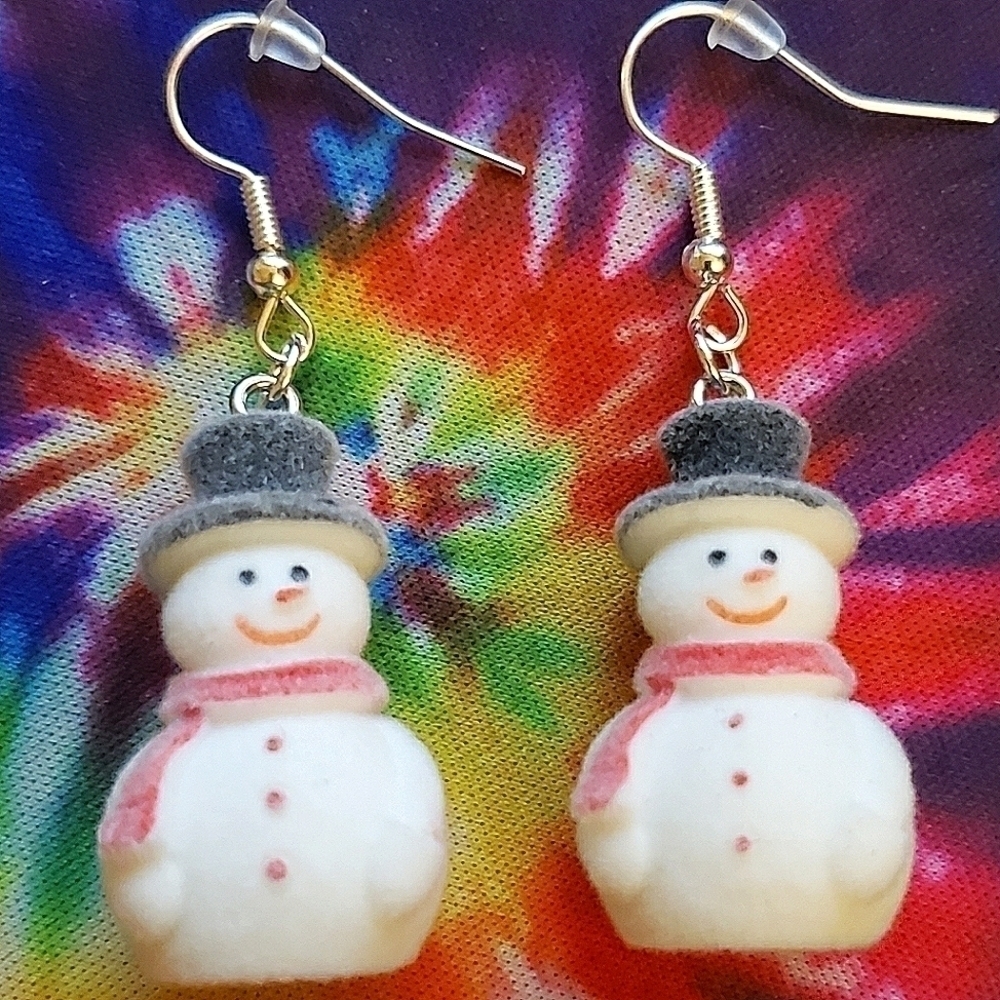 HANDMADE Fuzzy Frosted Snowman Earrings